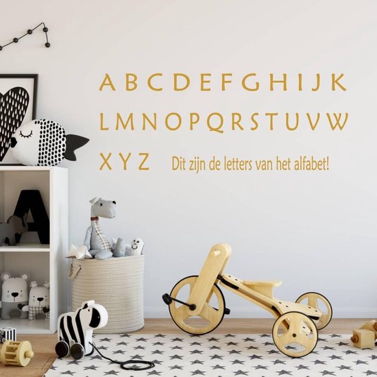 Muursticker Alfabet - Goud - 160 x 65 cm - taal - nederlandse teksten baby en kinderkamer - teksten en gedichten baby en kinderkamer bedrijven alle