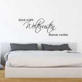 Muursticker Welterusten Good Night Buenas Noches - Geel - 160 x 56 cm - taal - nederlandse teksten taal - engelse teksten slaapkamer alle