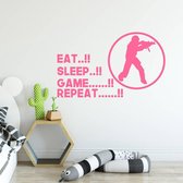 Muursticker Eat Sleep Game Repeat -  Roze -  80 x 47 cm  -  engelse teksten  baby en kinderkamer  alle - Muursticker4Sale