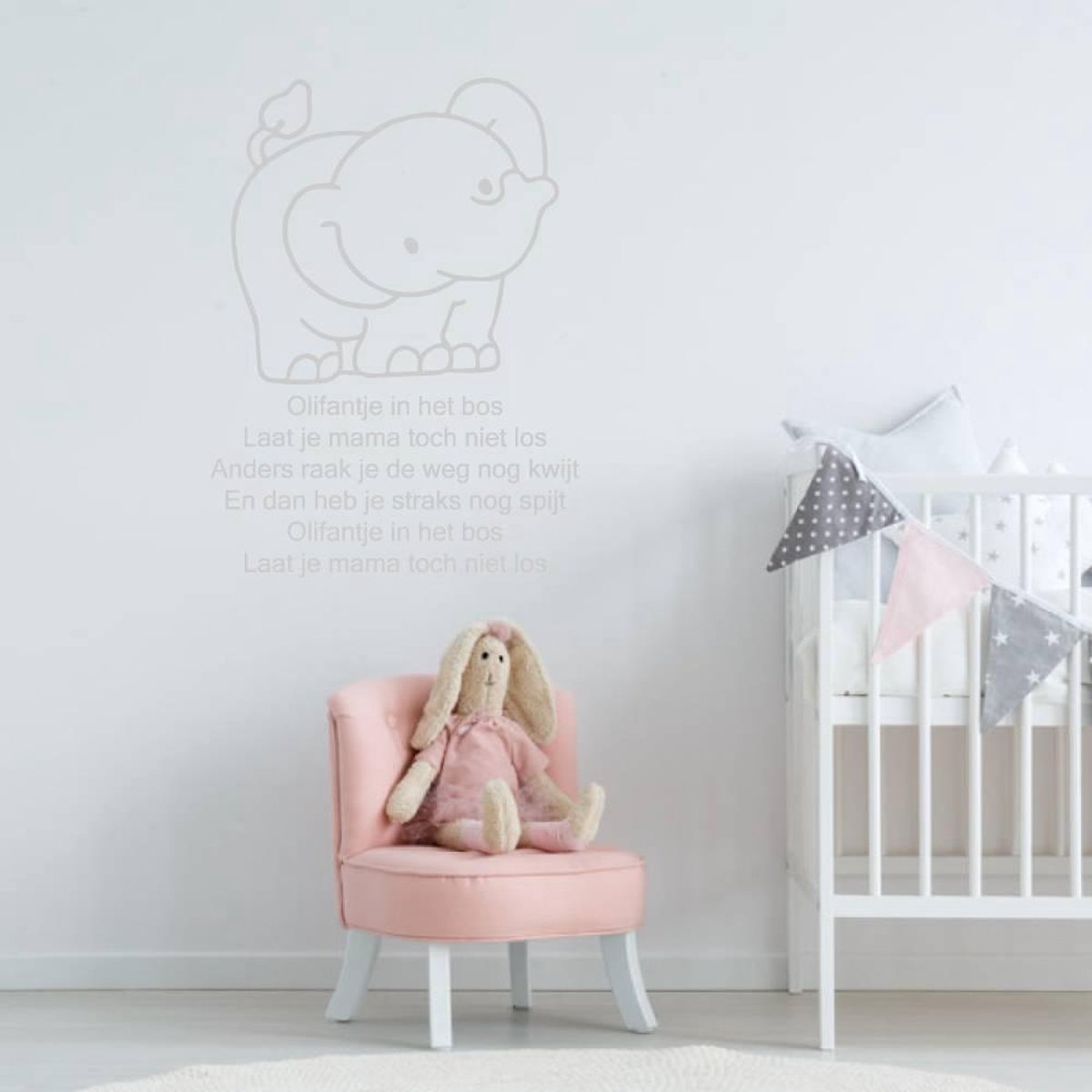 Muursticker Olifantje in het bos - Lichtgrijs - 120 x 160 cm baby en kinderkamer - muursti