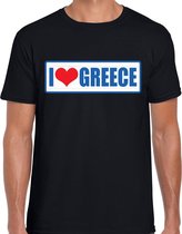 I love Greece / Griekenland landen t-shirt met bordje in de kleuren van de Griekse vlag - zwart - heren -  Griekenland landen shirt / kleding - EK / WK / Olympische spelen outfit L