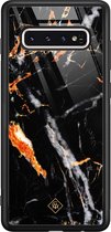 Samsung S10 hoesje glass - Marmer zwart oranje | Samsung Galaxy S10 case | Hardcase backcover zwart