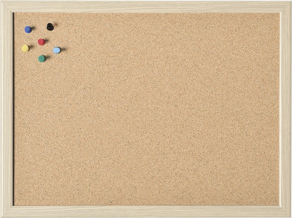 Magnetoplan Korktafel mit Holzrahmen (B)800 x (H)600 mm aus hochwertigem Presskork, zum Anpinnen von Notizen (121923) Bruin