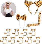 relaxdays 10 x verkleedset tijger - 3-delige tijgeroren set - diadeem met oren, staart