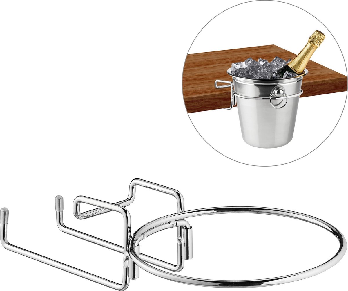 duim jas geluid Relaxdays wijnkoeler houder - ijsemmer tafelbeugel - metaal -  champagnekoeler frame zilver | bol.com