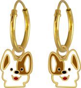 Joy|S - Zilveren hondje bedel oorbellen 14k goudplating
