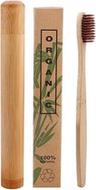 Bamboe tandenborstel bruin met bamboe reiskoker | Medium soft | Biologisch Afbreekbaar |
