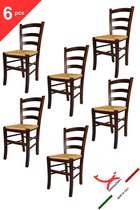 Tommychairs Venezia - Eetkamerstoelen - Set van 6 - Walnoot - Rotan