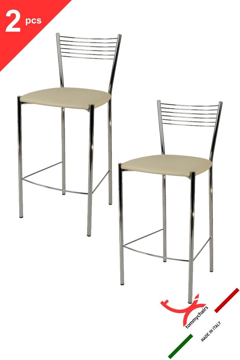 Tommychairs Elegance - Eetkamerstoelen - Set van 2 - Chroom & Flax - Kunstleer