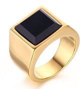 Zegelring met Zwarte Steen - Goud Kleurig - 17-23mm - Ring Heren - Heren Ring - Ringen Mannen - Valentijnsdag voor Mannen - Valentijn Cadeautje voor Hem - Valentijn Cadeautje Vrouw