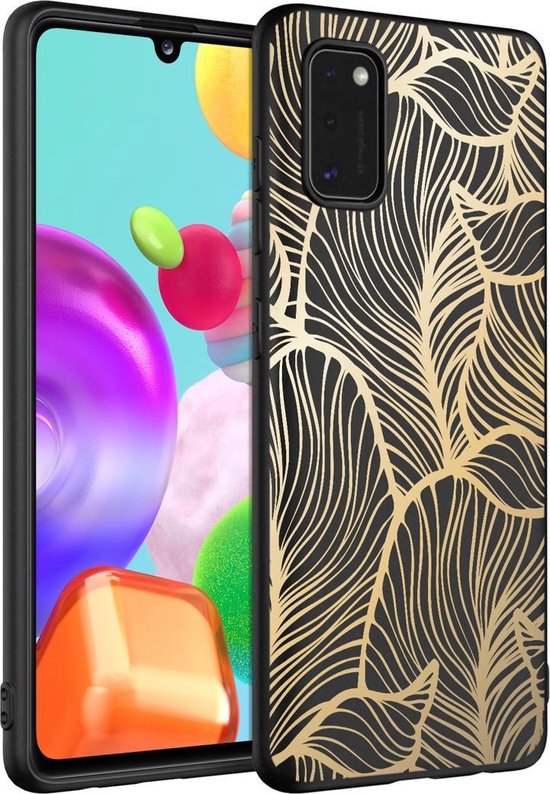 iMoshion Design voor de Samsung Galaxy A41 hoesje - Bladeren - Goud / Zwart  | bol.com