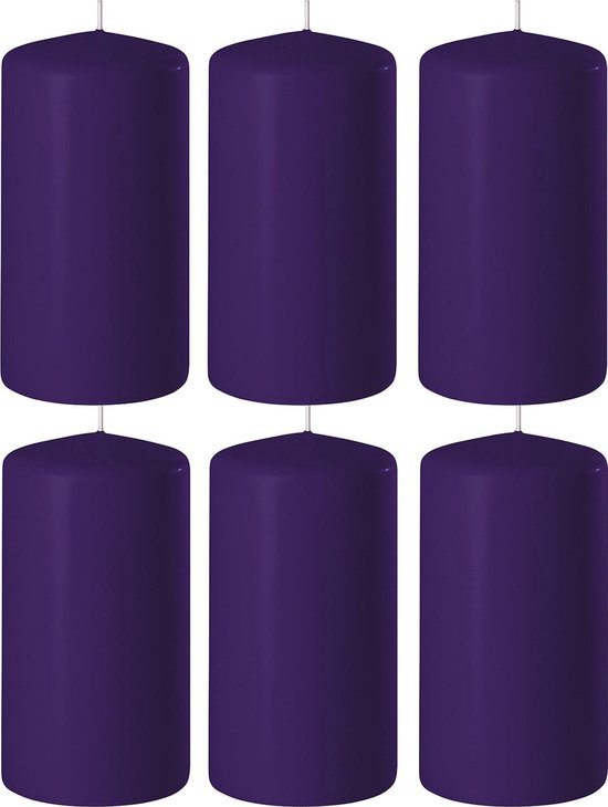 8x Paarse cilinderkaarsen/stompkaarsen 6 x 15 cm 58 branduren - Geurloze kaarsen paars - Woondecoraties