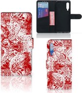 GSM Hoesje Xiaomi Mi 9 Book Style Case Angel Skull Red