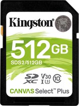 Bol.com Kingston Canvas Select Plus - Flashgeheugenkaart - 512 GB - Video Class V30 / UHS-I U3 / Class10 - SDXC UHS-I aanbieding
