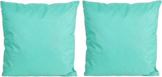 Set van 2x stuks bank/Sier kussens voor binnen en buiten in de kleur aquablauw/groen 45 x 45 cm - Tuin/huis kussens