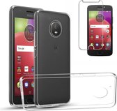 Hoesje Geschikt voor: Motorola Moto E4 - Transparant TPU Siliconen Case & 2X Tempered Glas Combi - Transparant