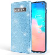 Samsung Galaxy S10 Plus Hoesje Glitters Siliconen TPU Case Blauw - BlingBling Cover