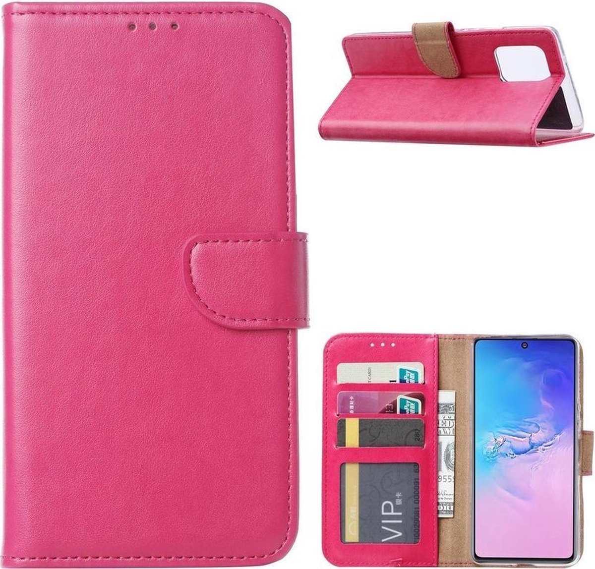Bookcase Geschikt voor: Samsung Galaxy A91 - Roze - portemonnee hoesje
