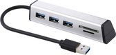 Multifunctionele USB 3.0 naar 3 x USB 3.0 + SD / TF-kaartlezer HUB met verborgen telefoonhouder (zilver)