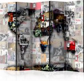 Kamerscherm - Scheidingswand - Vouwscherm - Room divider – World map – Banksy 225x172 - Artgeist Vouwscherm