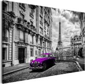 Schilderijen Op Canvas - Schilderij - Car in Paris (1 Part) Violet Wide 120x80 - Artgeist Schilderij