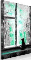 Schilderijen Op Canvas - Schilderij - Longing Kitty (1 Part) Vertical Green 60x90 - Artgeist Schilderij