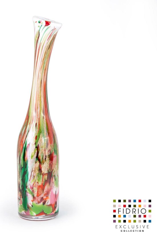Design fles Bottle - Fidrio MIXED COLOURS - glas, mondgeblazen - hoogte 32 cm