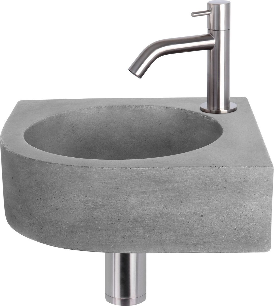 Differnz Cleo Fonteinset - Beton donkergrijs - Kraan gebogen mat chroom - 31.5 x 31.5 x 10 cm