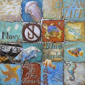 120 x 120 cm - Olieverfschilderij - Ocean Life collage - canvas - handgeschilderd