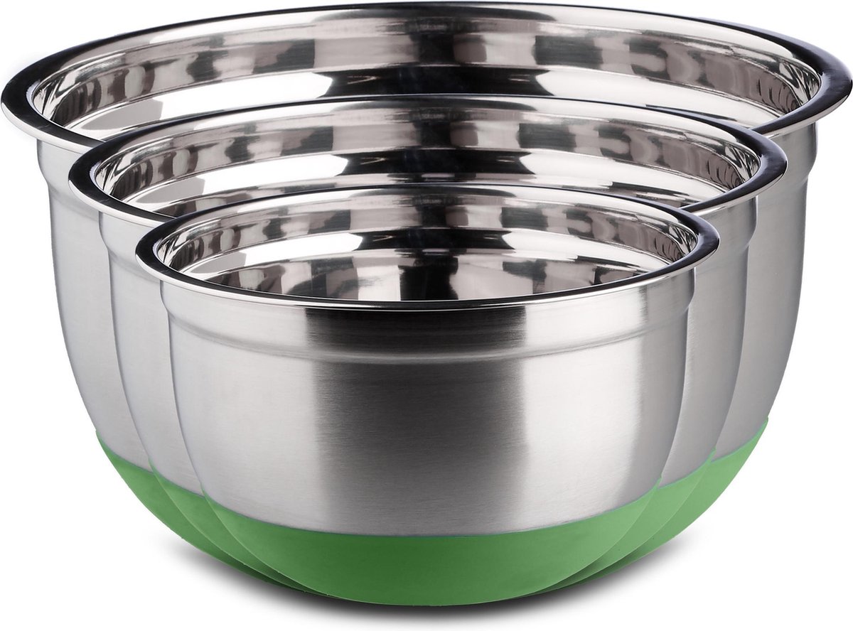 Lot De 3 Saladiers Inox Relaxdays - Fond Antidérapant Silicone - Empilables - Lave-vaisselle