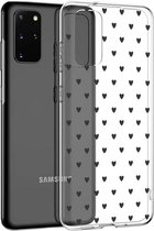 iMoshion Hoesje Geschikt voor Samsung Galaxy S20 Plus Hoesje Siliconen - iMoshion Design hoesje - Transparant / Zwart / Hearts All Over Black