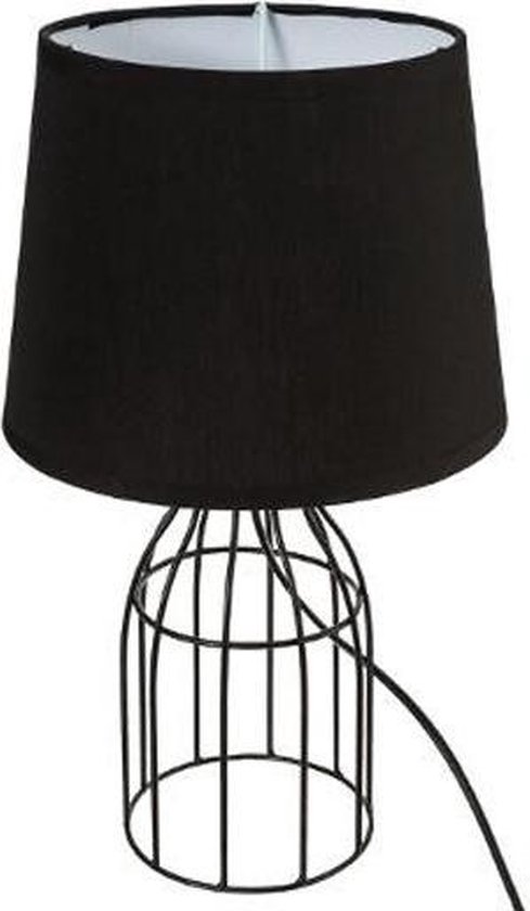 Lamp draadstaal zwart met stoffen zwarte lampenkap | bol.com