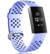 Strap-it Fitbit Charge 3 siliconen bandje met gaatjes - lila - Maat: S