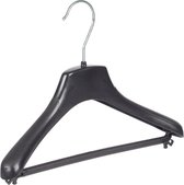 De Kledinghanger Gigant - 5 x Kinderhanger kunststof zwart met schouderverbreding en broeklat, 30 cm