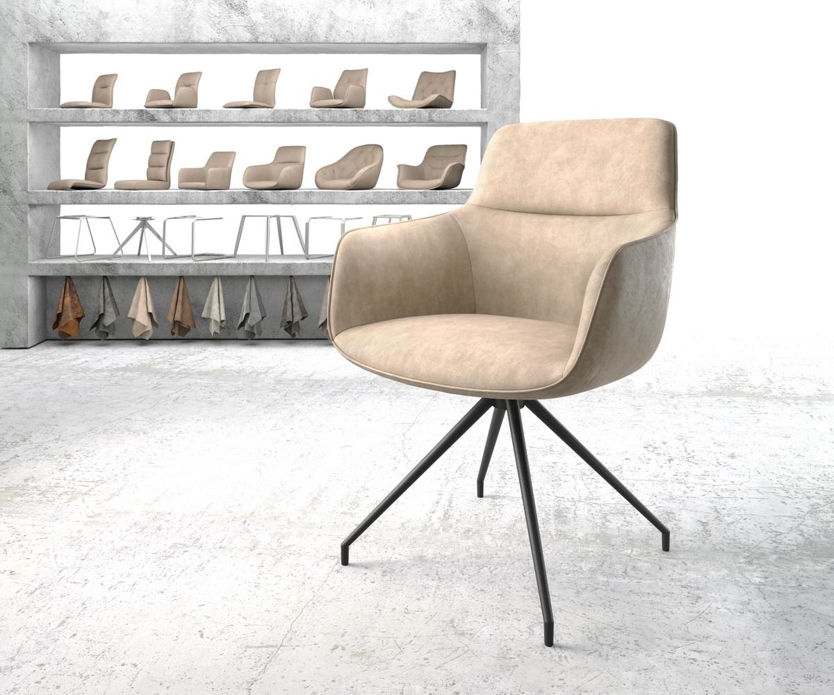 Gestoffeerde-stoel Pejo-Flex kruisframe conisch zwart microvelours beige vintage pocketveer kern
