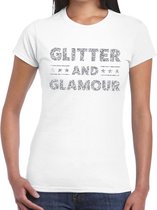 Glitter and Glamour zilver glitter tekst t-shirt wit dames - zilver glitter and Glamour shirt M