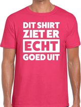 Dit shirt ziet er echt goed uit tekst t-shirt roze heren L