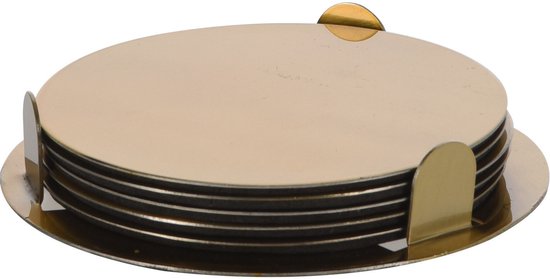 Sous-verres Bellatio Design - 6x - or - acier inoxydable - 8,5 cm - avec support - couche de mousse - sous-verres en verre