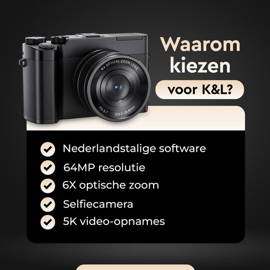 K&L Digitale Camera 5K - 64MP - 6X Optische Zoom Camera - Compact | bol