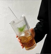 Illinara Matchcup - Verre côtelé de Luxe avec couvercle et paille - Gobelet à smoothie en Verres - 600 ml