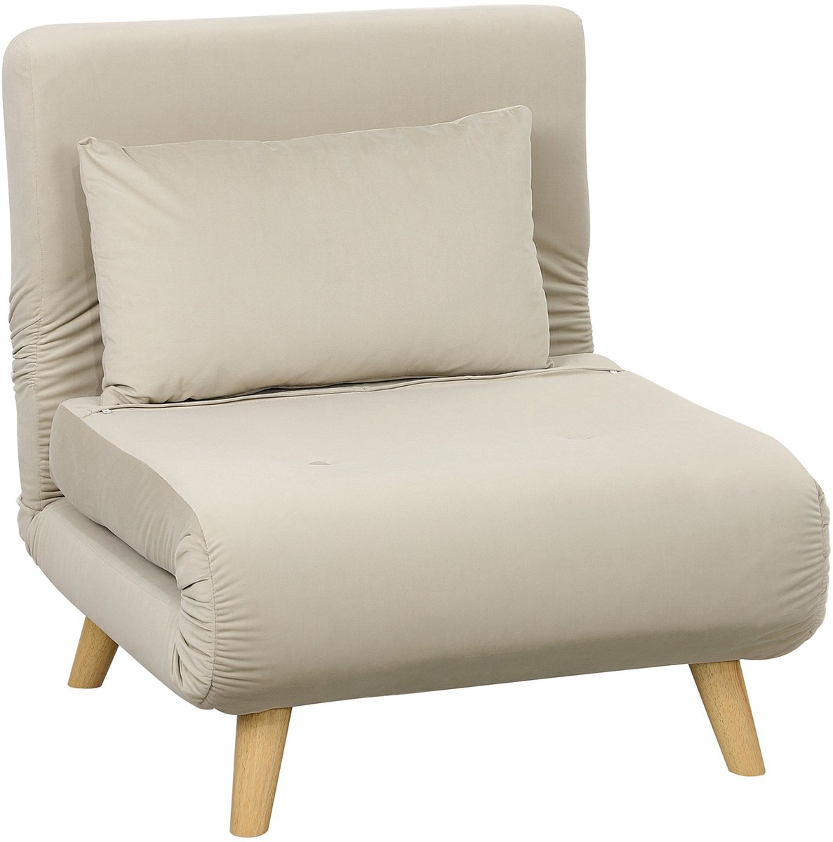 Merax Slaapfauteuil Fluweel Beige – Verstelbare Relaxstoel met Bedfunctie en Zierkussen – Klapstoel voor Logeerkamer of Woonkamer Compact 1 Persoonsbed