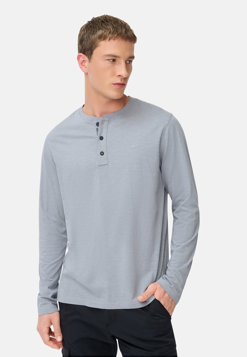 camel active Henley Shirt gemaakt van puur katoen met knoopsluiting - Maat menswear-M - Steenblauw