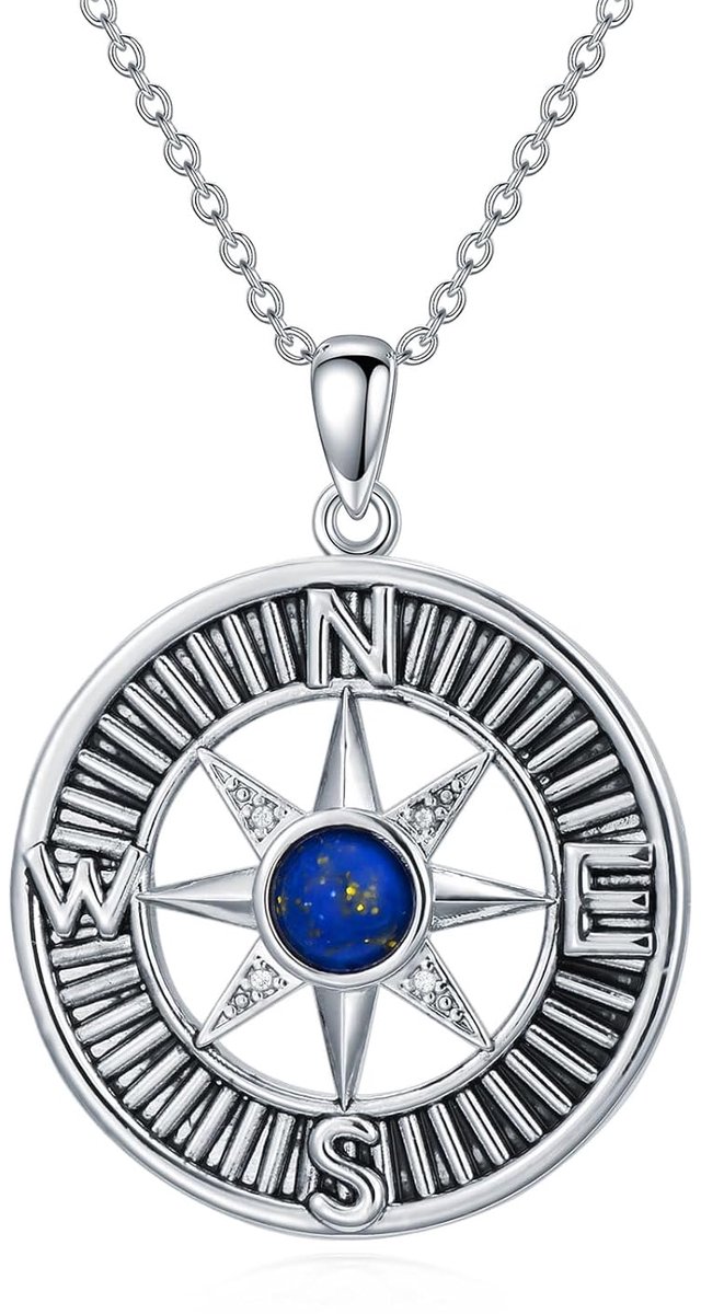 Kompas halsketting voor vrouwen - sieraden met lapis lazuli - sterling zilver