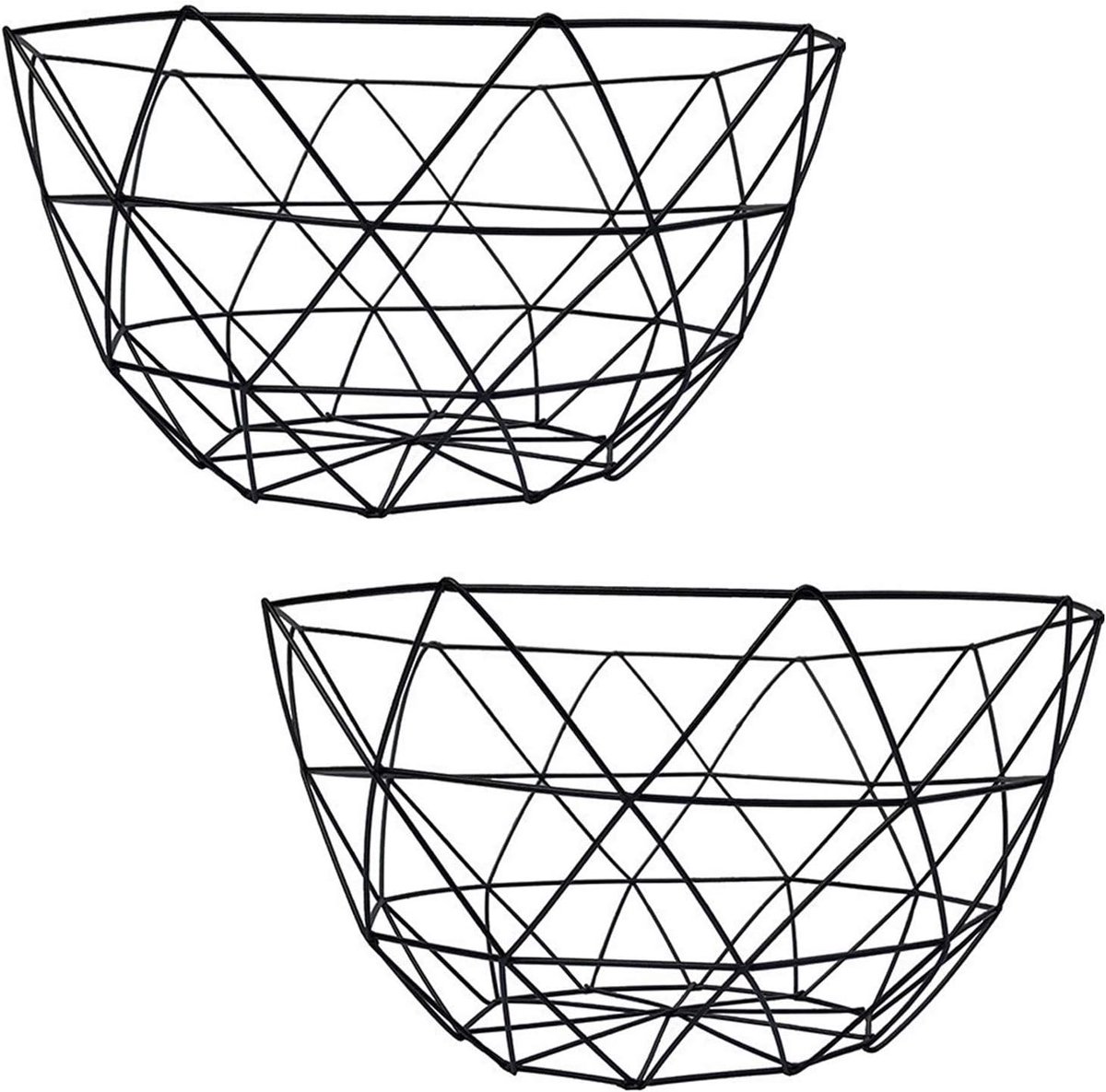Fruitschaal - multifunctionele fruitmand van metaal - decoratieve mand van ijzer - groentemand - opbergmand voor fruit en groenten - fruitmand van draad - fruitdecoratie voor op het bureau - zwart- 2 stuks