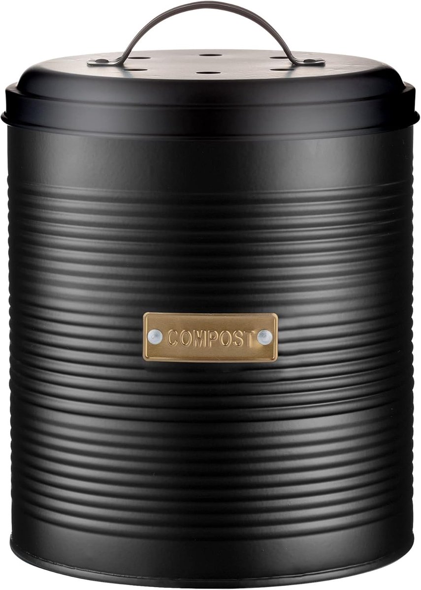 Otto Black Compost Caddy 2.5 Liter - Duurzaam Keukenafval Bakje voor Composteren en Gft-scheiding