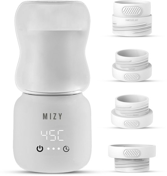 MIZY - Draagbare Flessenwarmer - Draadloos - Voor Babyfles Onderweg - 4 Temperatuurniveaus