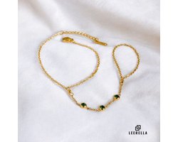 Leerella Luxe Goudkleurige Handketting met Groene Zirkonia - Waterdicht, Hypoallergeen & Aanpasbaar