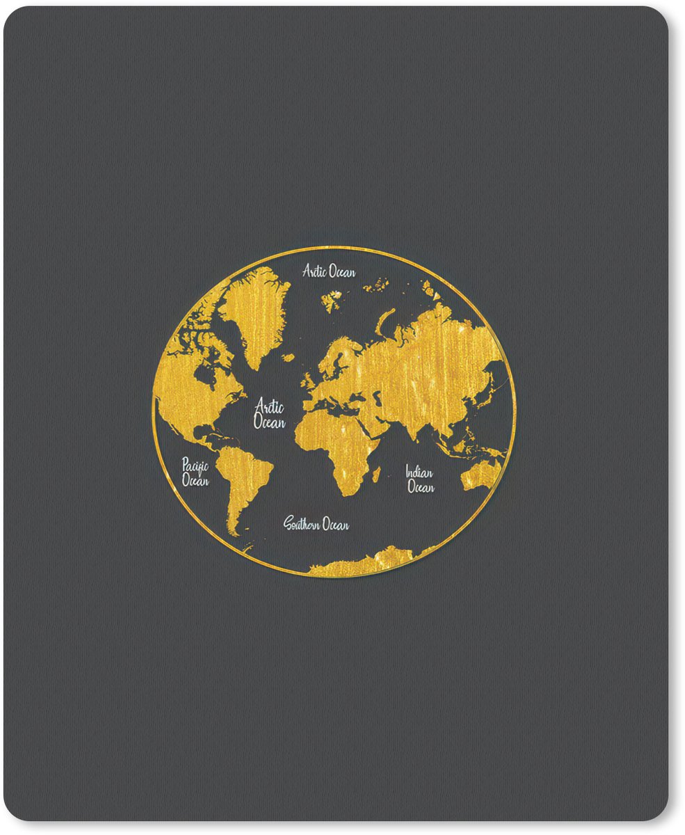 Muismat 19x23 cm - Mousepad Wereldkaart - Cirkel - Goud - Muismatten