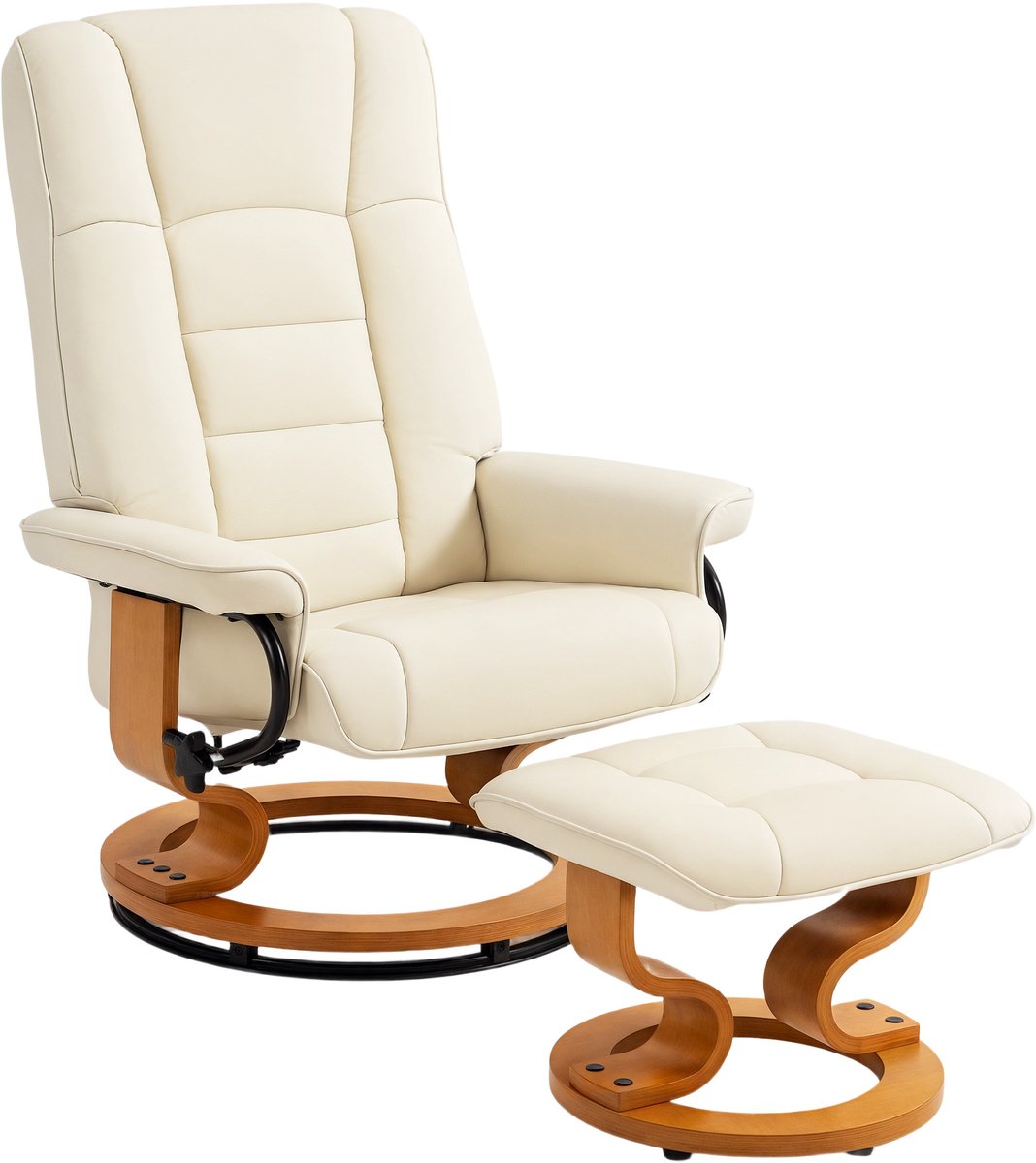 HOMCOM-Relaxfauteuil met voetenbank-76x85x104cm-Synthetische hoes-Crème