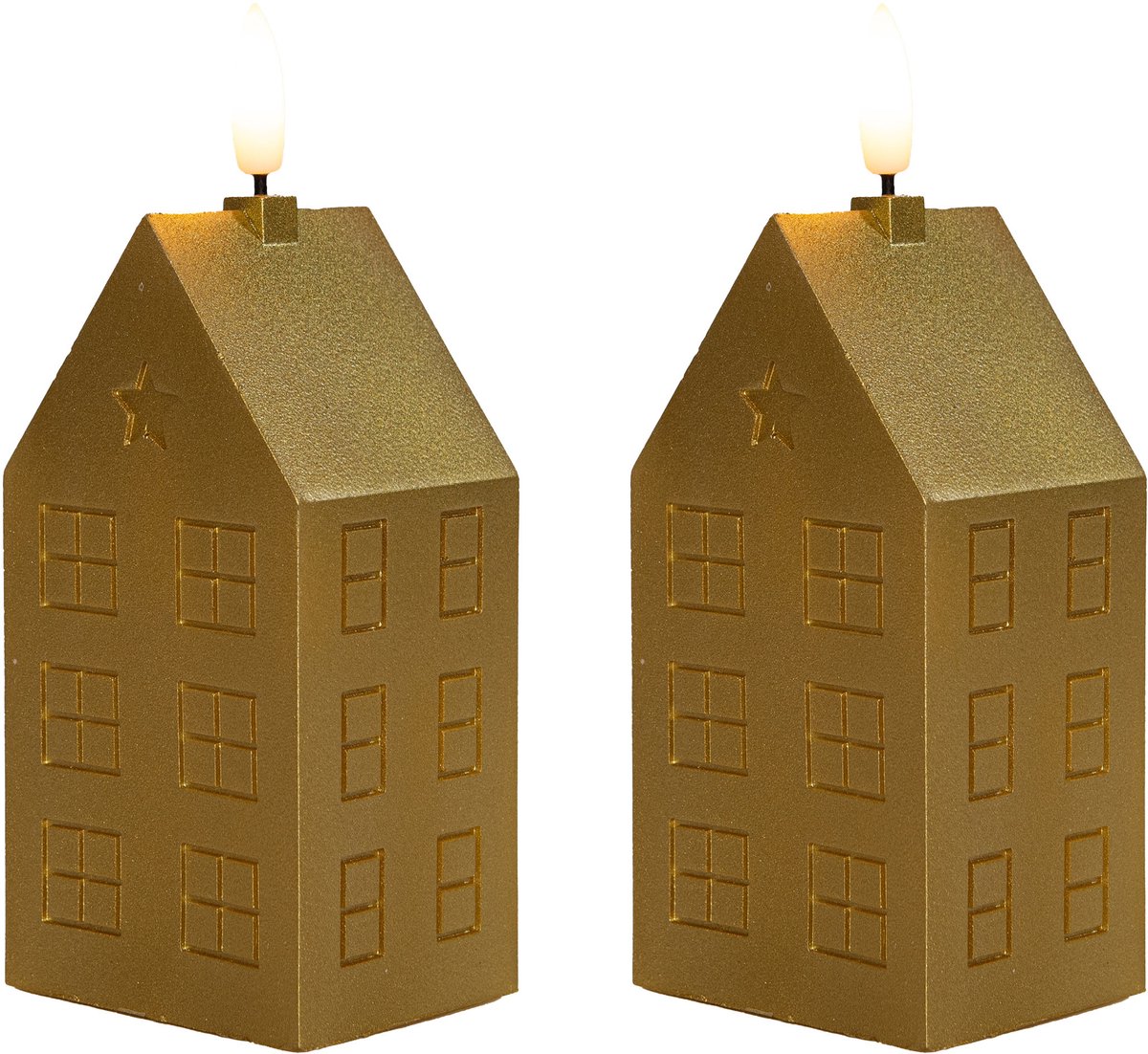 Anna's Collection LED kaars huisje - 2x - goud - H15 cm - met timer - op batterijen - kerst decoratie Goudkleurig